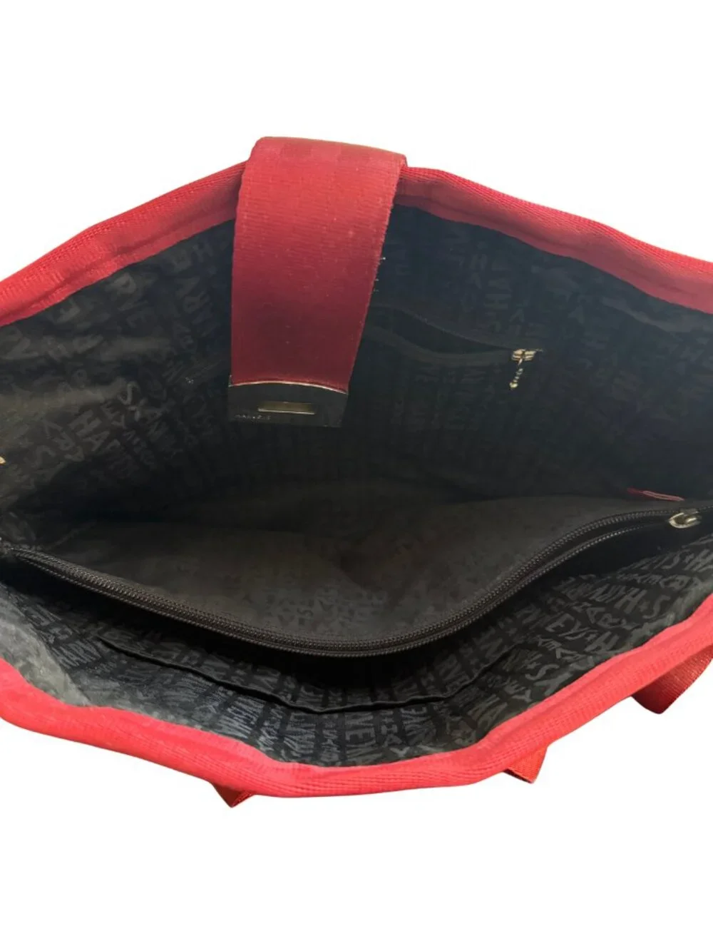 Vintage Harveys Red Ruffled Gunmetal Hardware Seatbelt Lola Hobo Bag Purse Rare